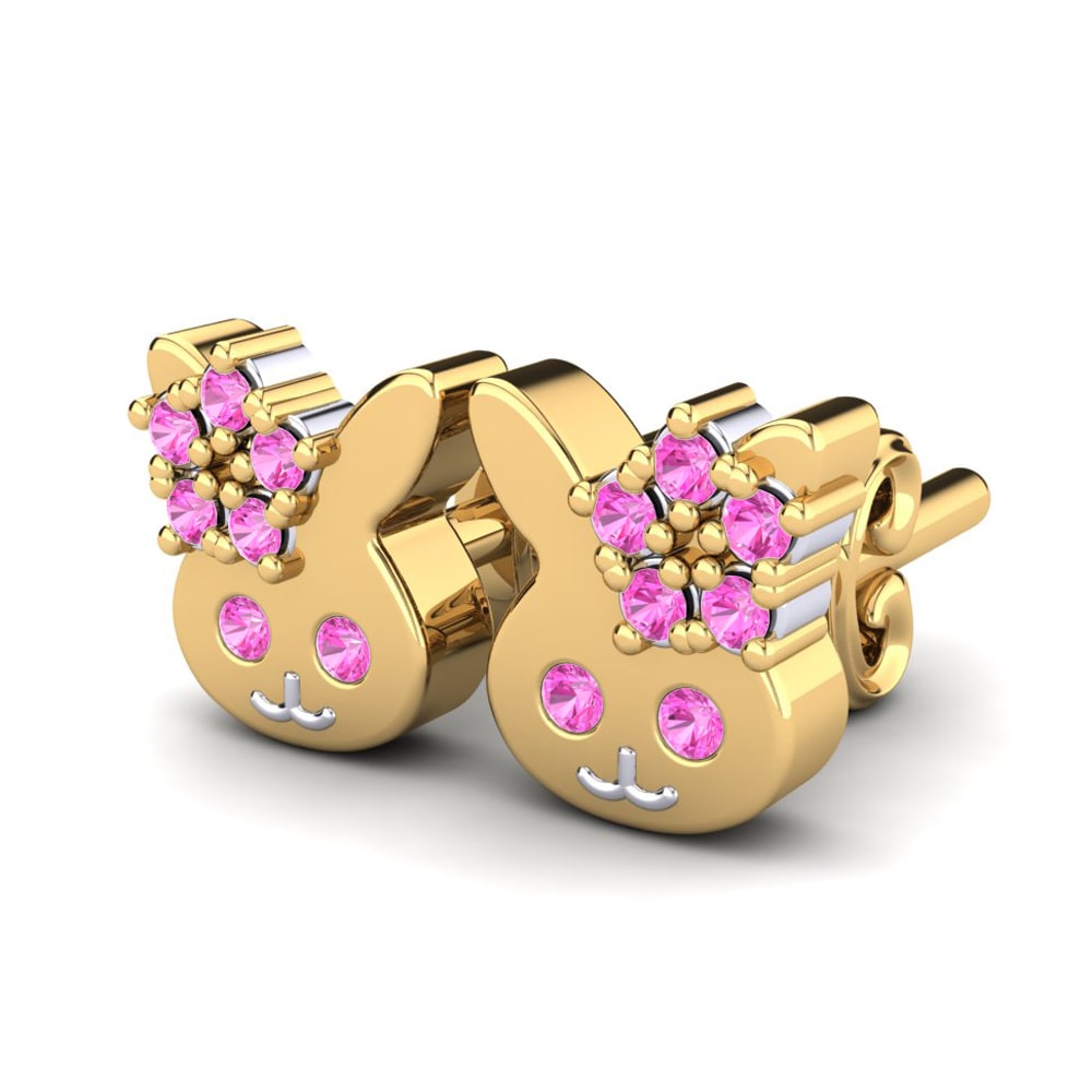 14k Oro Amarillo & Blanco Turmalina rosa Pendiente para Niño Cobi