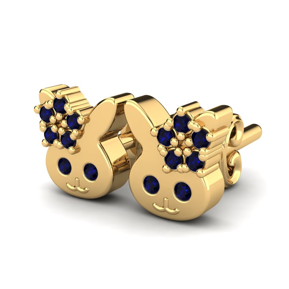 18k Oro Amarillo Circonita Azul Oscuro Pendiente para Niño Cobi