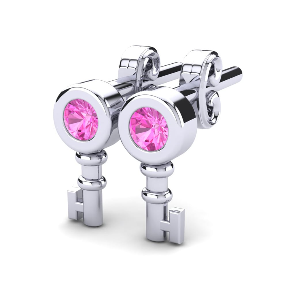 14k Oro Blanco Turmalina rosa Pendiente para Niño Chitsa