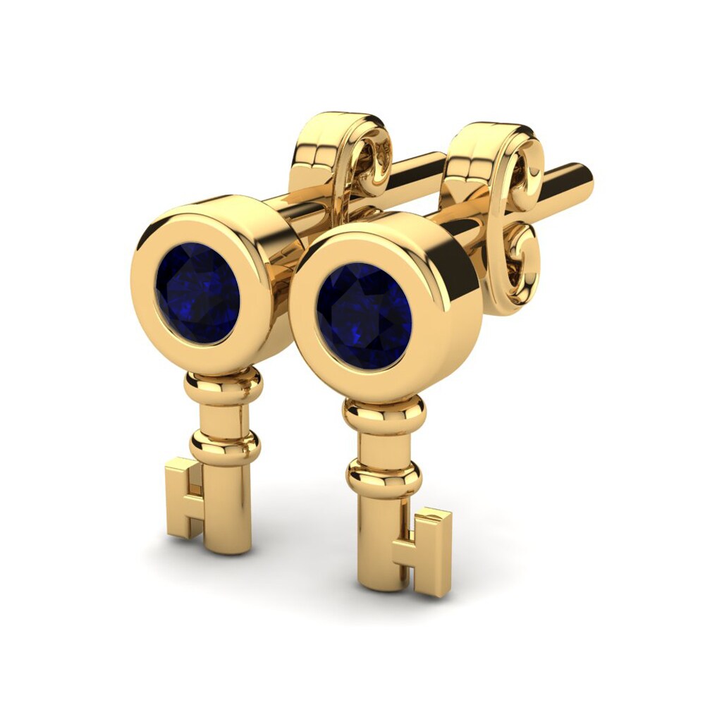 18k Oro Amarillo Circonita Azul Oscuro Pendiente para Niño Chitsa