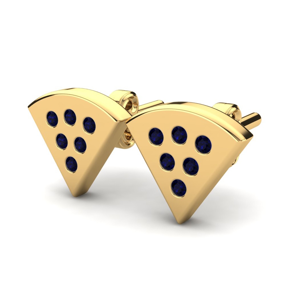 18k Oro Amarillo Circonita Azul Oscuro Pendiente para Niño Cherish