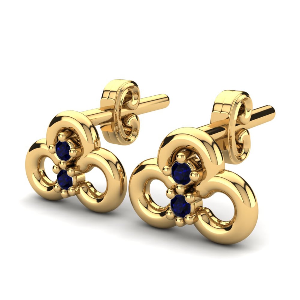 18k Oro Amarillo Circonita Azul Oscuro Pendiente para Niño Chebelita