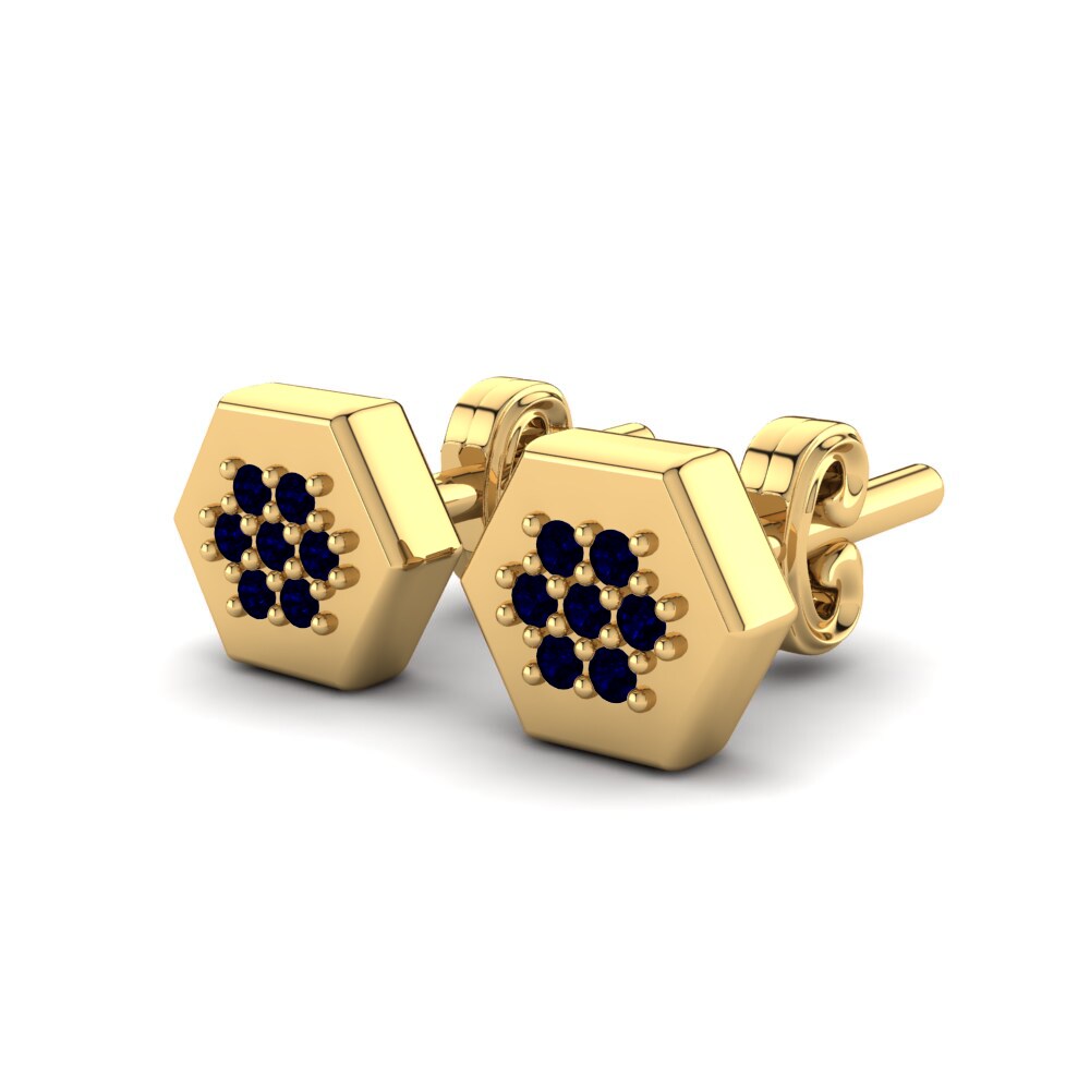 18k Oro Amarillo Circonita Azul Oscuro Pendiente para Niño Charmelle