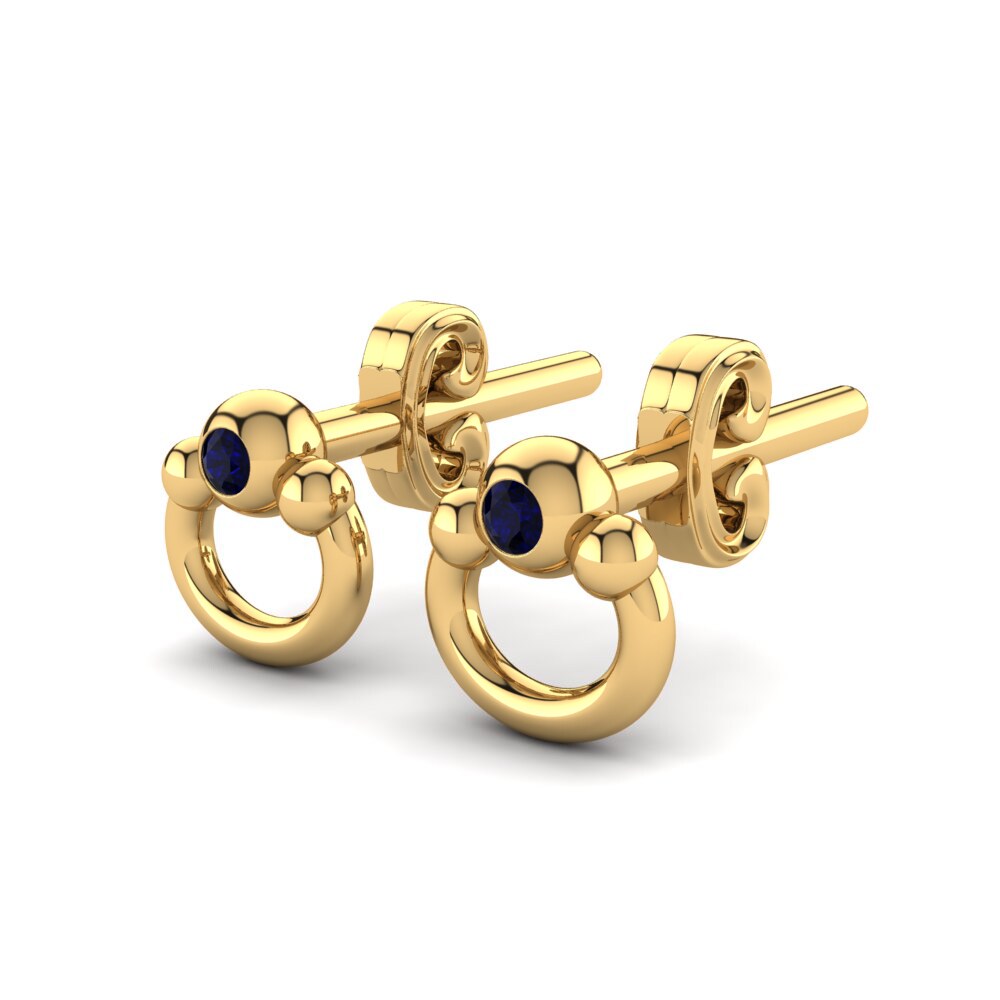 18k Oro Amarillo Circonita Azul Oscuro Pendiente para Niño Cerabella