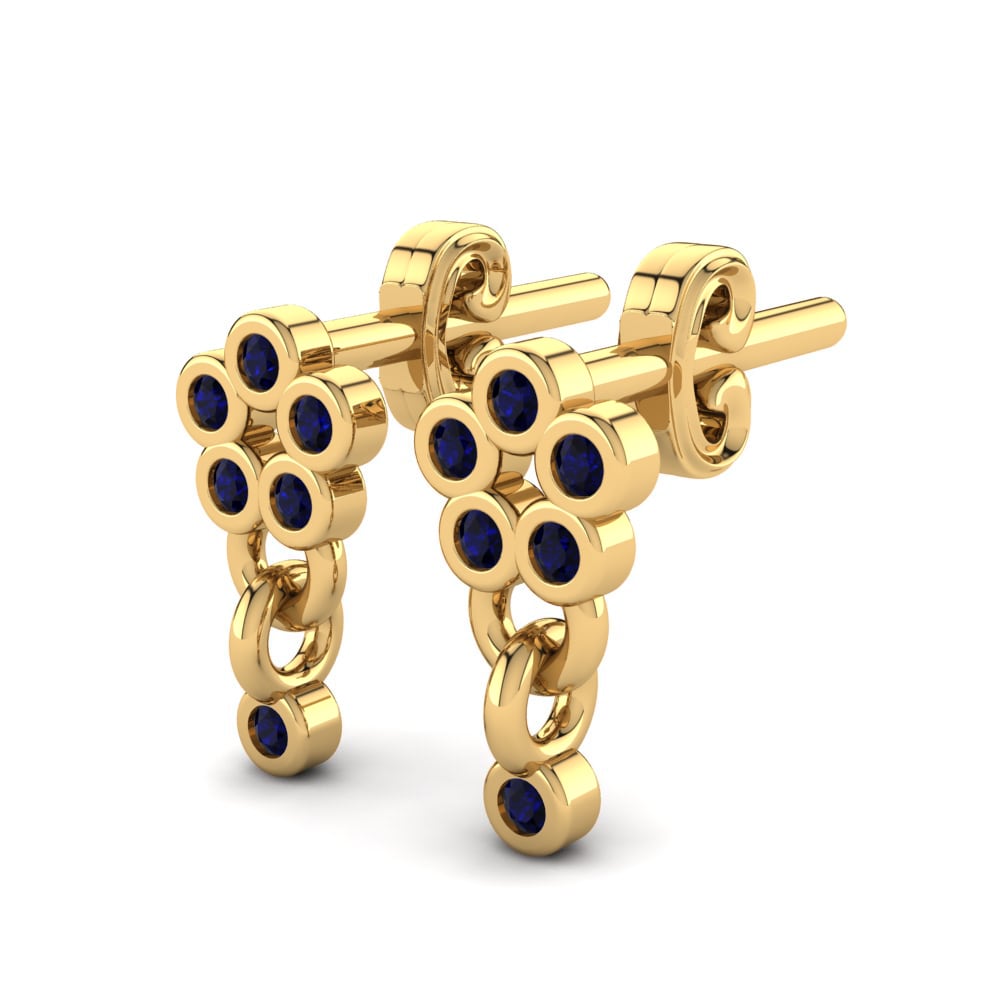 18k Oro Amarillo Circonita Azul Oscuro Pendiente para Niño Celita
