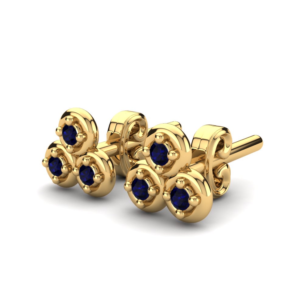 18k Oro Amarillo Circonita Azul Oscuro Pendiente para Niño Cattibrie