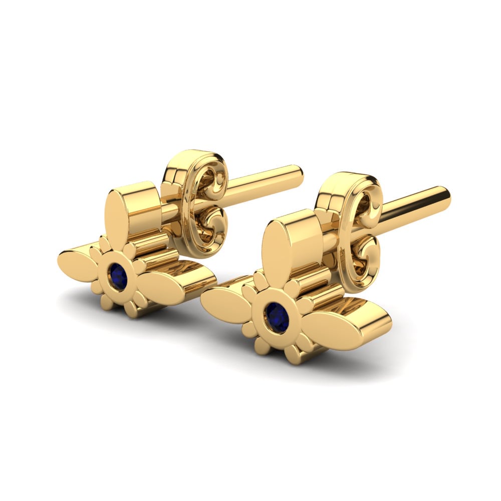 18k Oro Amarillo Circonita Azul Oscuro Pendiente para Niño Caeris