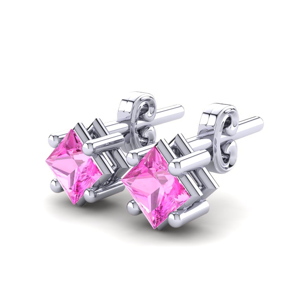 14k Oro Blanco Turmalina rosa Pendiente para Niño Beagle