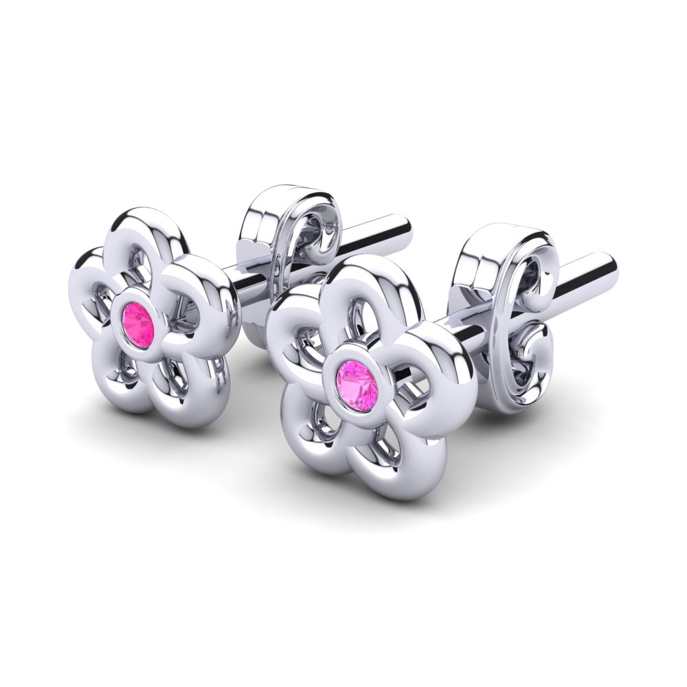 White Silver Pink Tourmaline Kid's Earring Damilala