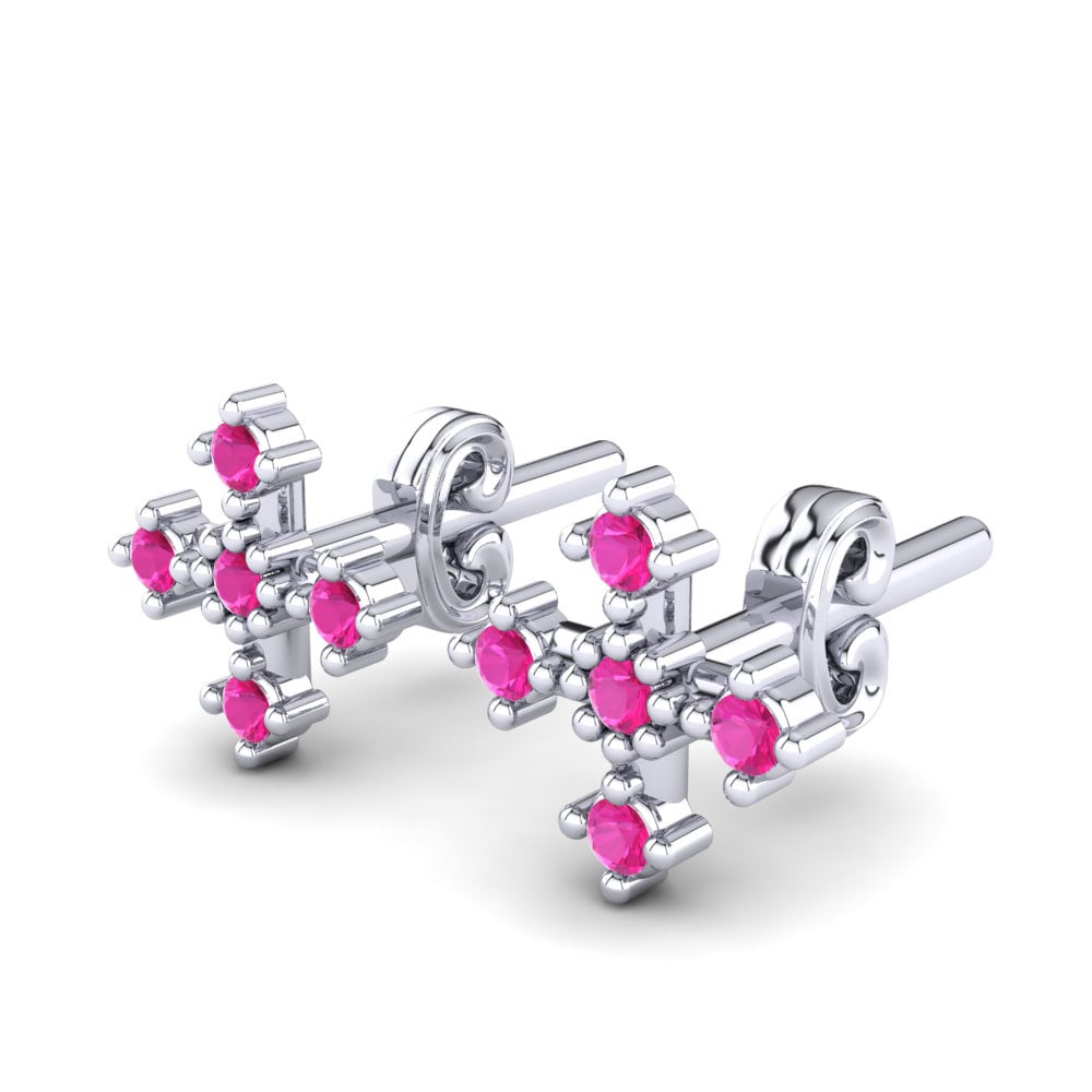 14k Oro Blanco Turmalina rosa Pendiente para Niño Darliss