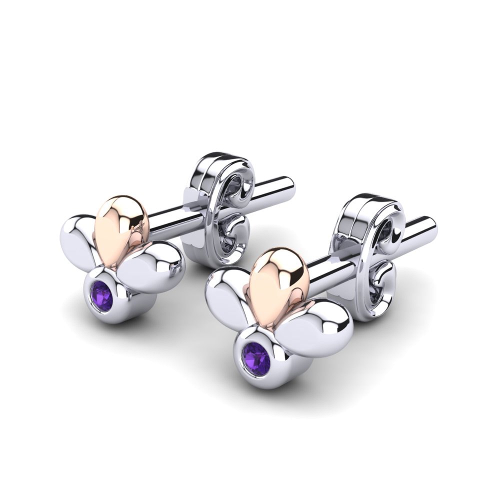 14k White & Rose Gold Amethyst Kid's Earring Brynie