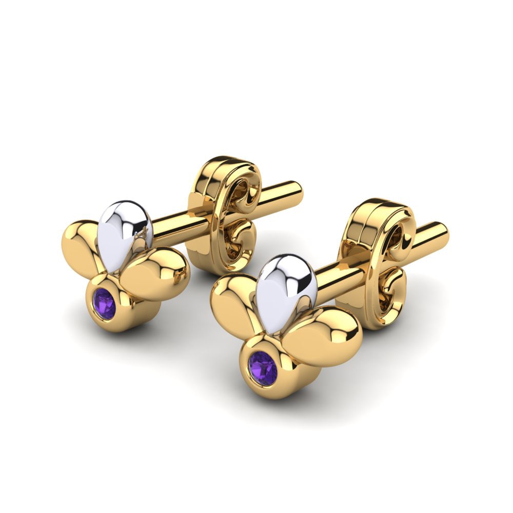 14k Yellow & White Gold Amethyst Kid's Earring Brynie