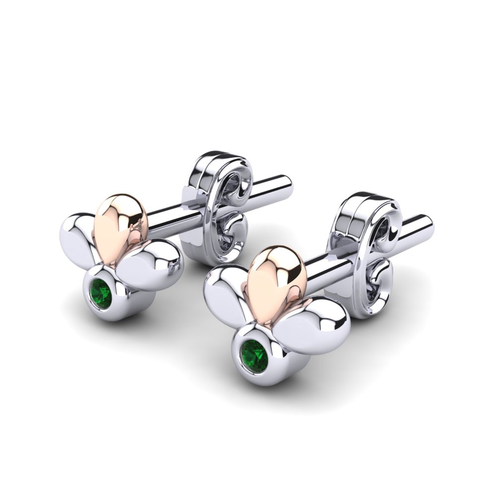 14k White & Rose Gold Green Zirconia Kid's Earring Brynie