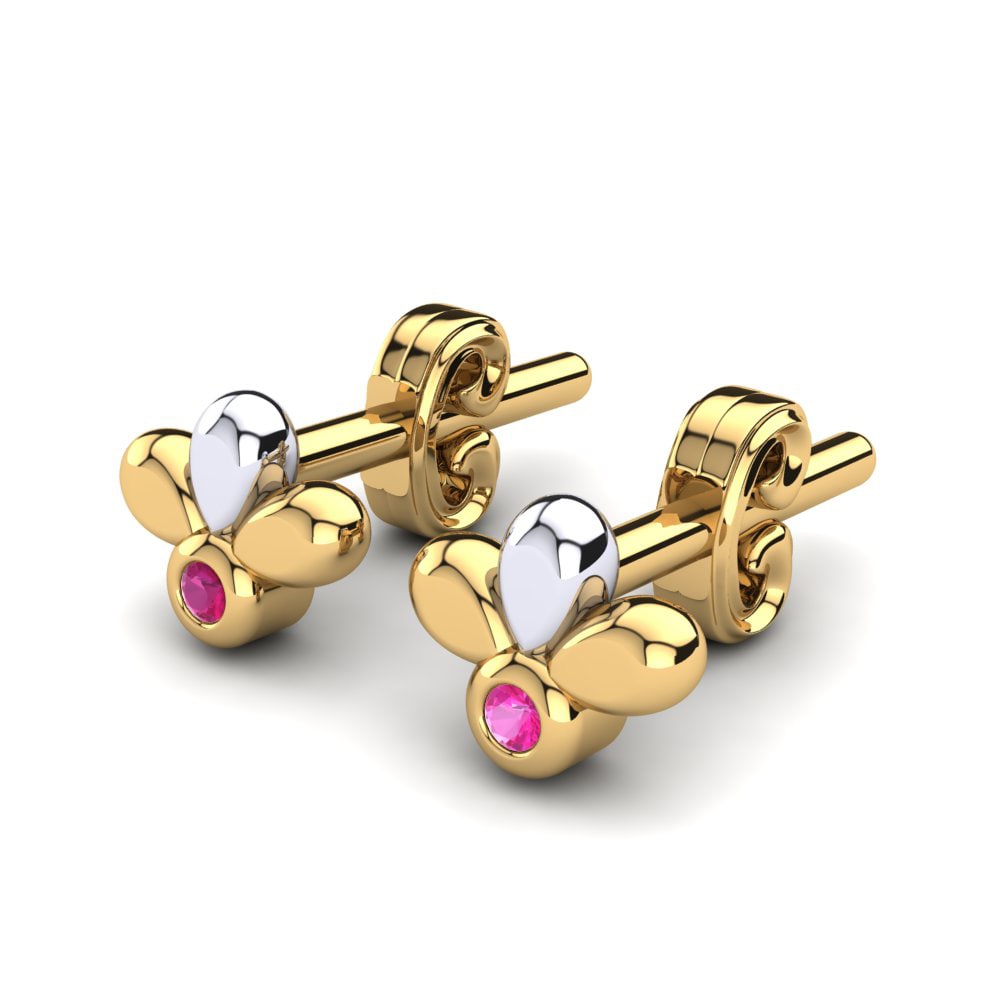 14k Oro Amarillo & Blanco Turmalina rosa Pendiente para Niño Brynie