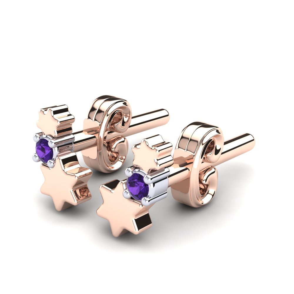 14k Rose & White Gold Amethyst Kid's Earring Berlioz