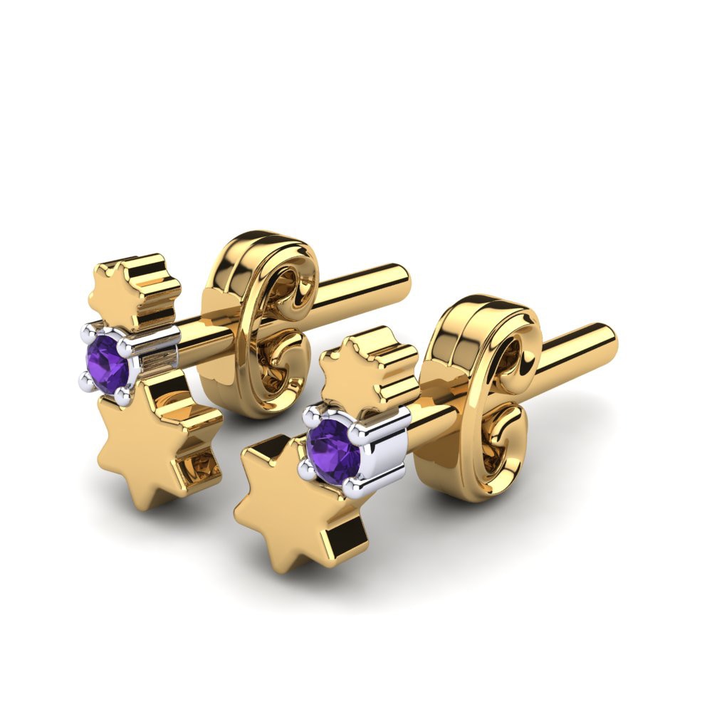 14k Yellow & White Gold Amethyst Kid's Earring Berlioz