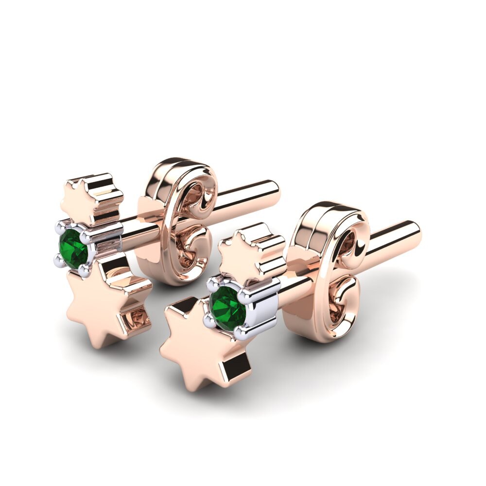 14k Rose & White Gold Green Zirconia Kid's Earring Berlioz