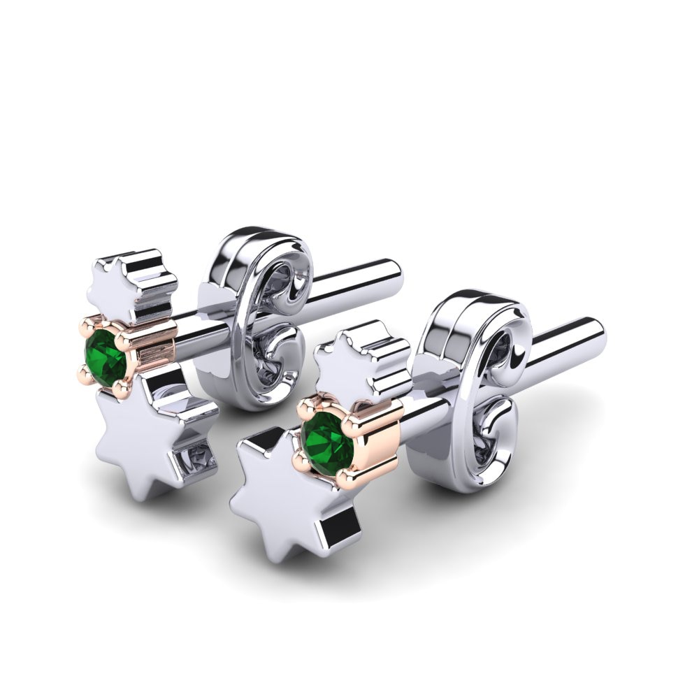 14k White & Rose Gold Green Zirconia Kid's Earring Berlioz
