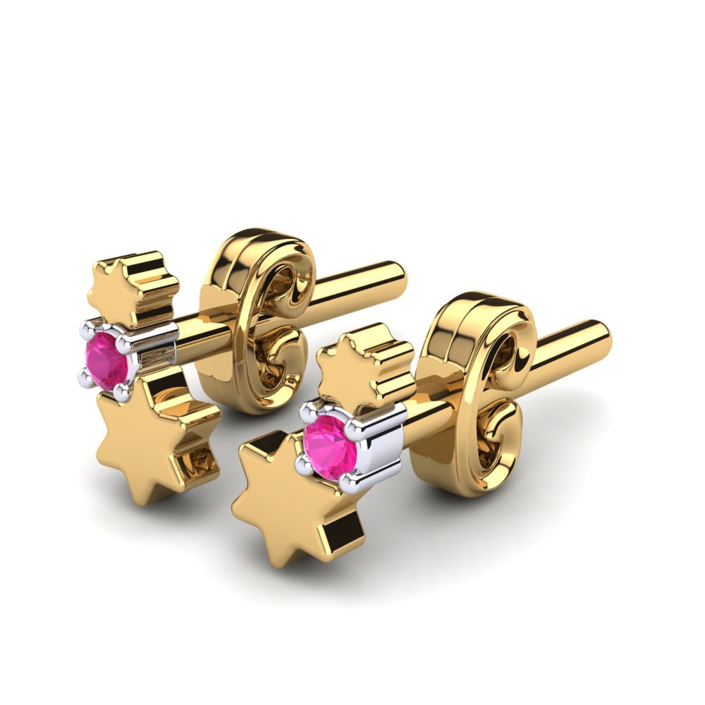 14k Oro Amarillo & Blanco Turmalina rosa Pendiente para Niño Berlioz