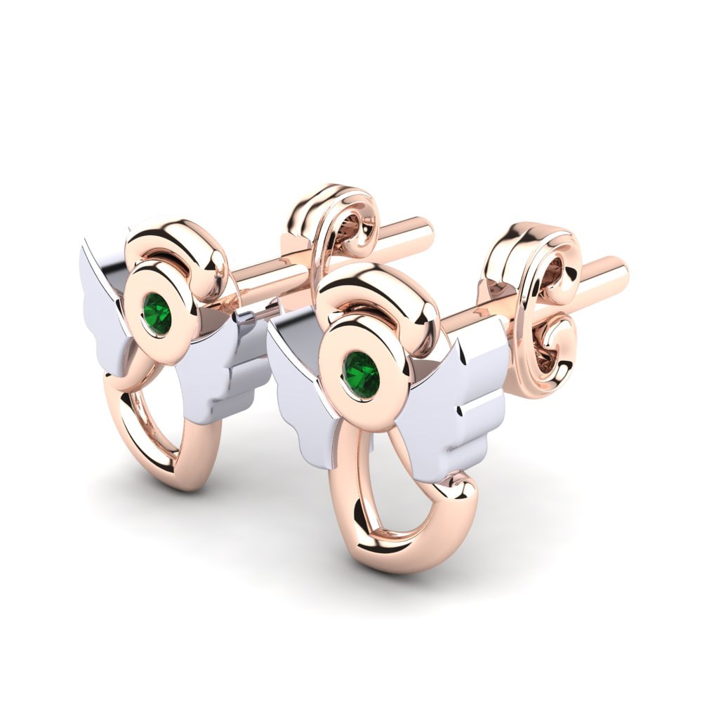 14k Rose & White Gold Green Zirconia Kid's Earring Berika