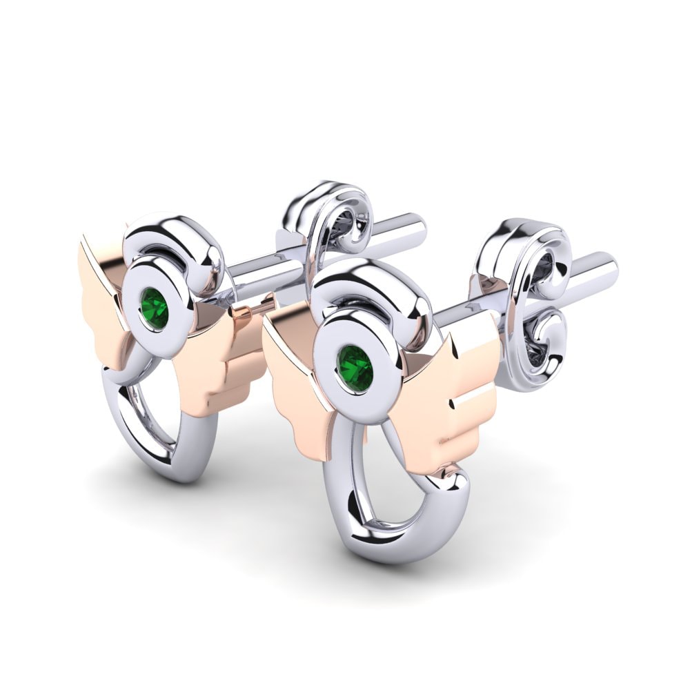 14k White & Rose Gold Green Zirconia Kid's Earring Berika