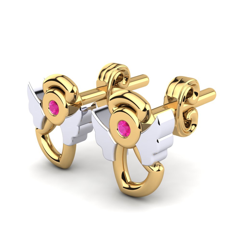 14k Oro Amarillo & Blanco Turmalina rosa Pendiente para Niño Berika