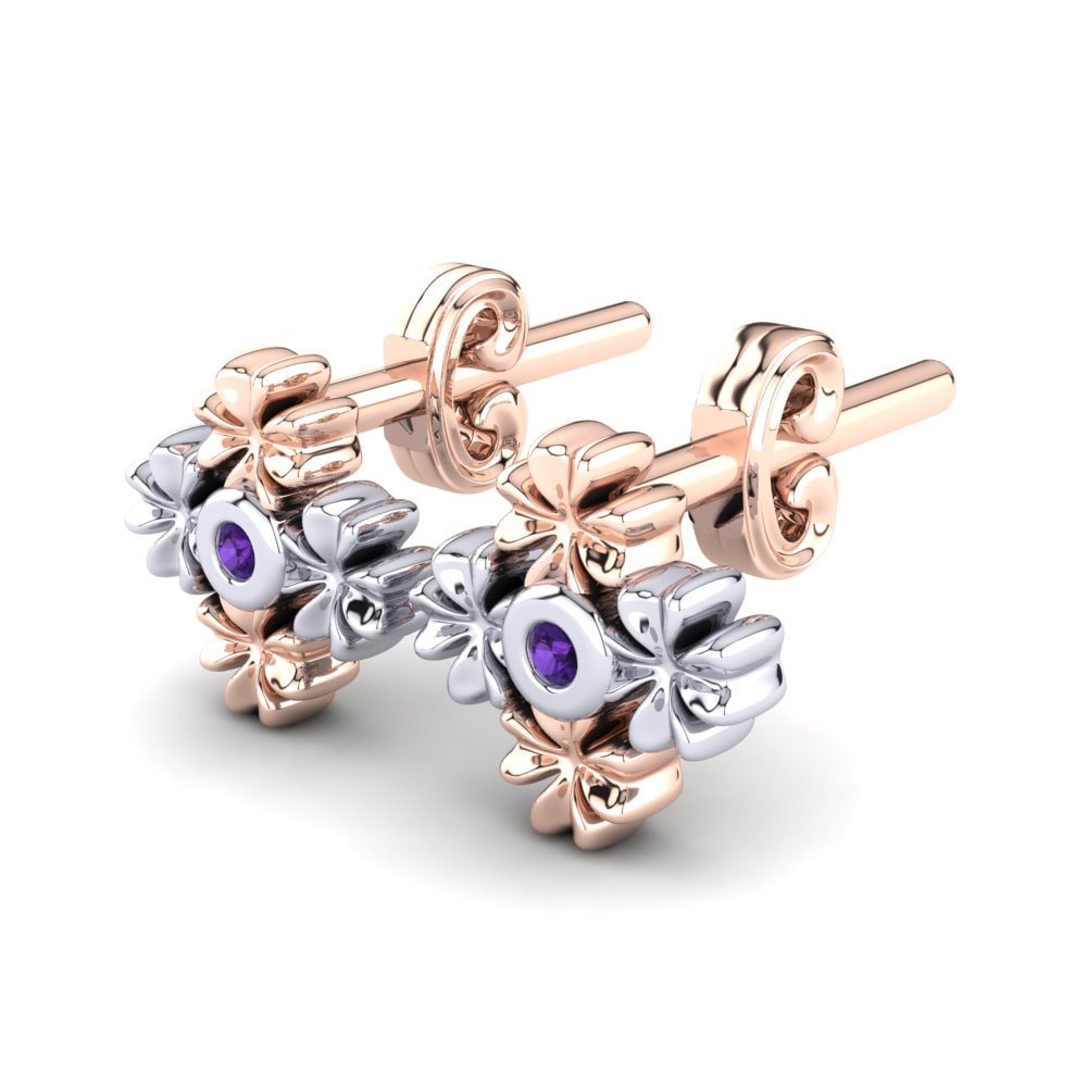 14k Rose & White Gold Amethyst Kid's Earring Berca