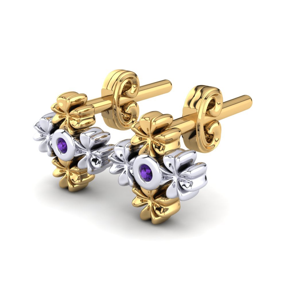 14k Yellow & White Gold Amethyst Kid's Earring Berca