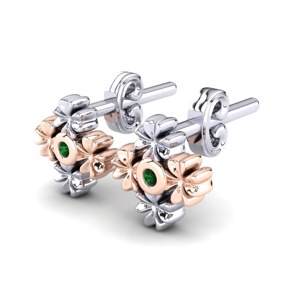 14k White & Rose Gold Green Zirconia Kid's Earring Berca