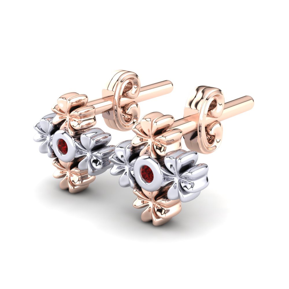 18k Rose & White Gold Ruby Kid's Earring Berca