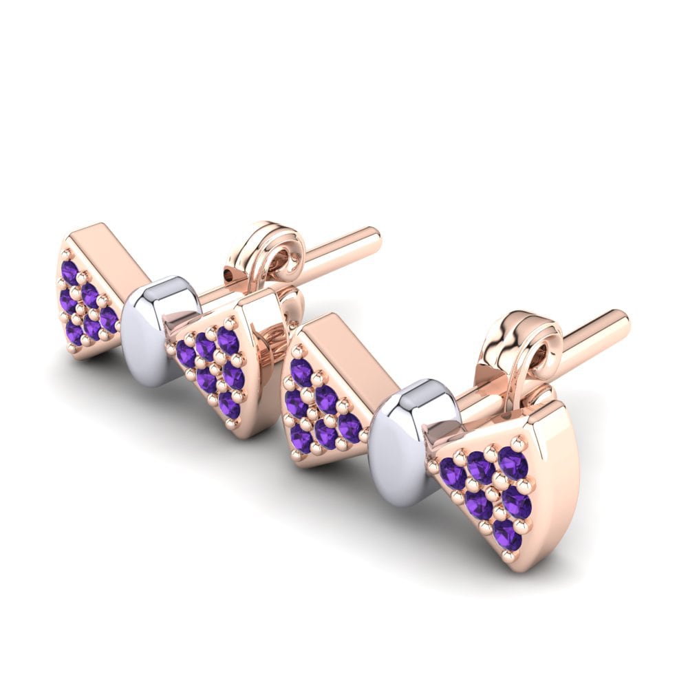 14k Rose & White Gold Amethyst Kid's Earring Bashful