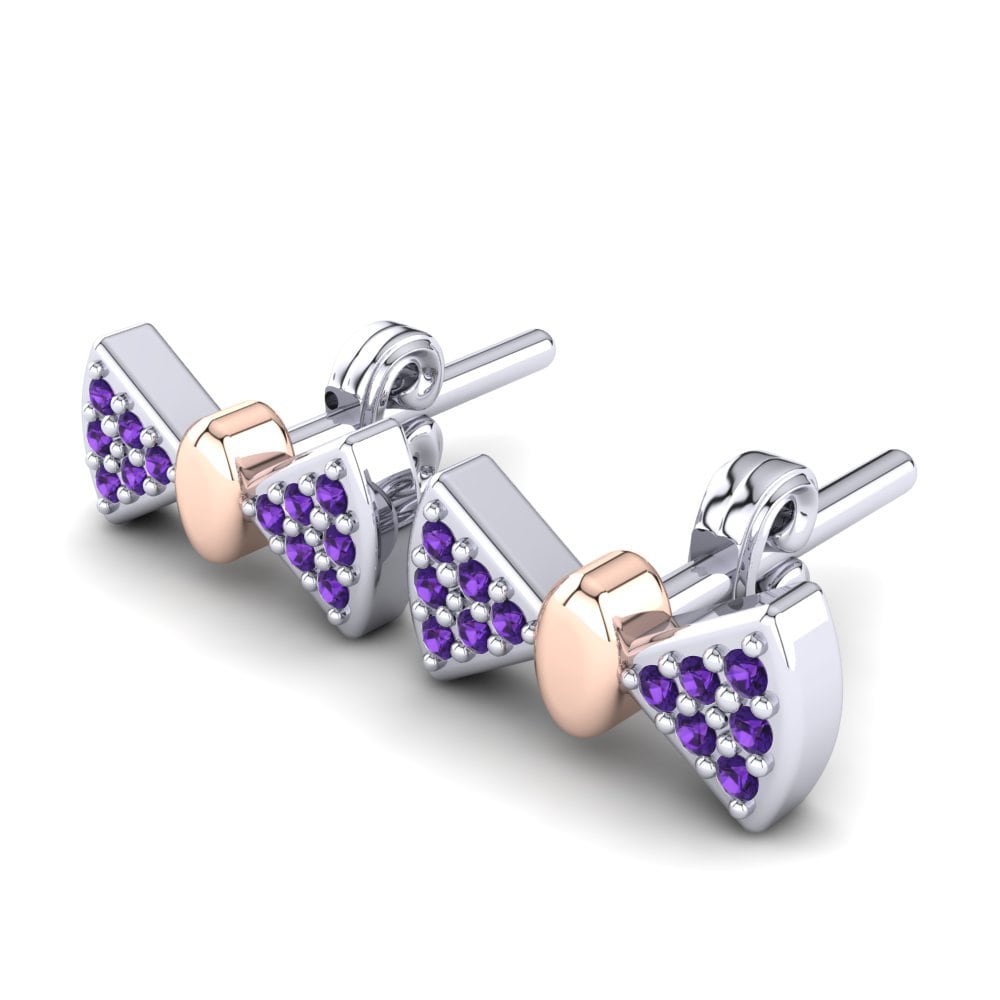 14k White & Rose Gold Amethyst Kid's Earring Bashful