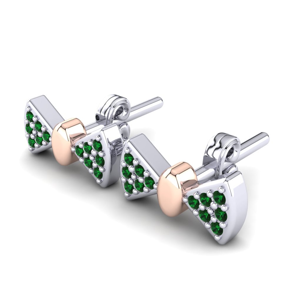 14k White & Rose Gold Green Zirconia Kid's Earring Bashful