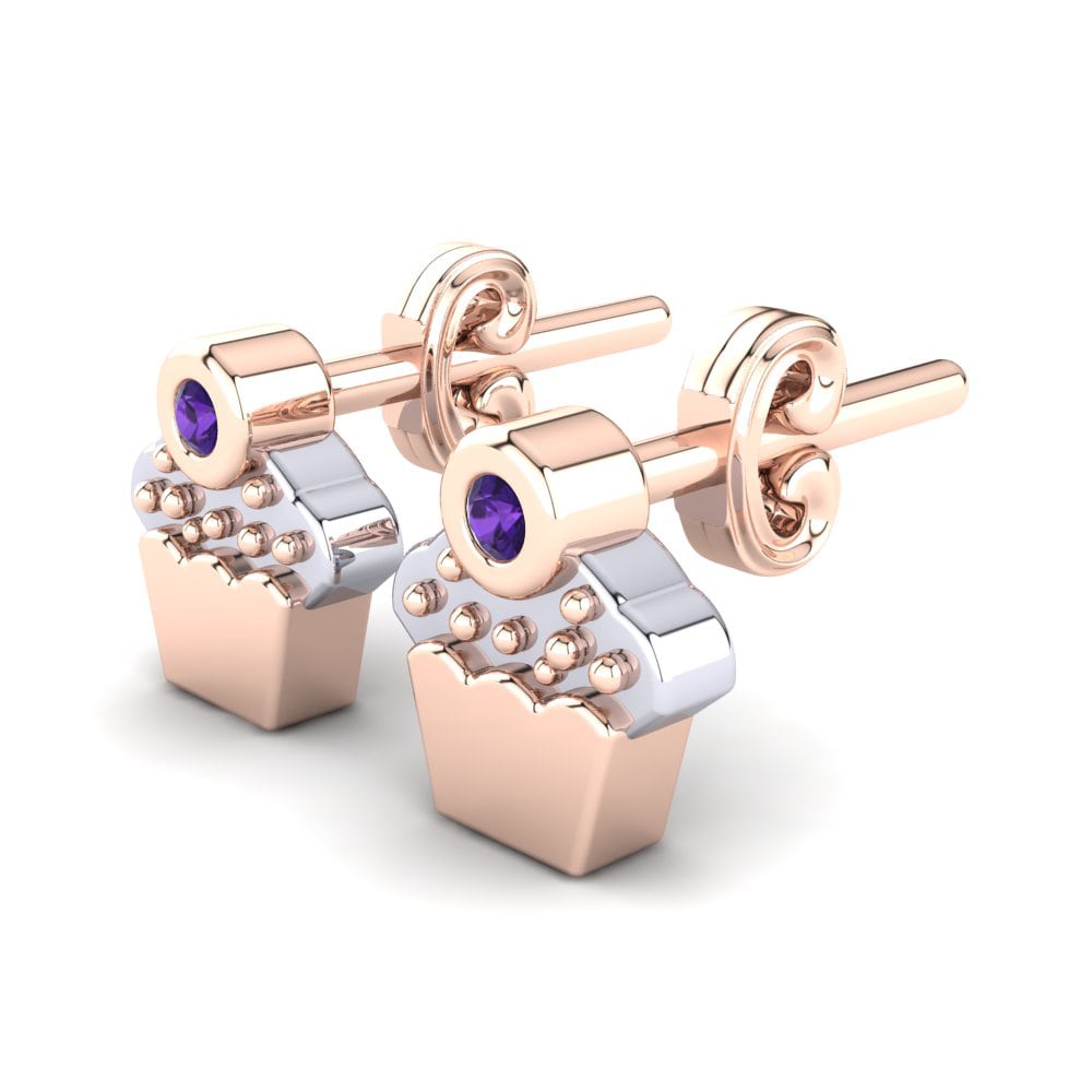 14k Rose & White Gold Amethyst Kid's Earring Bambi