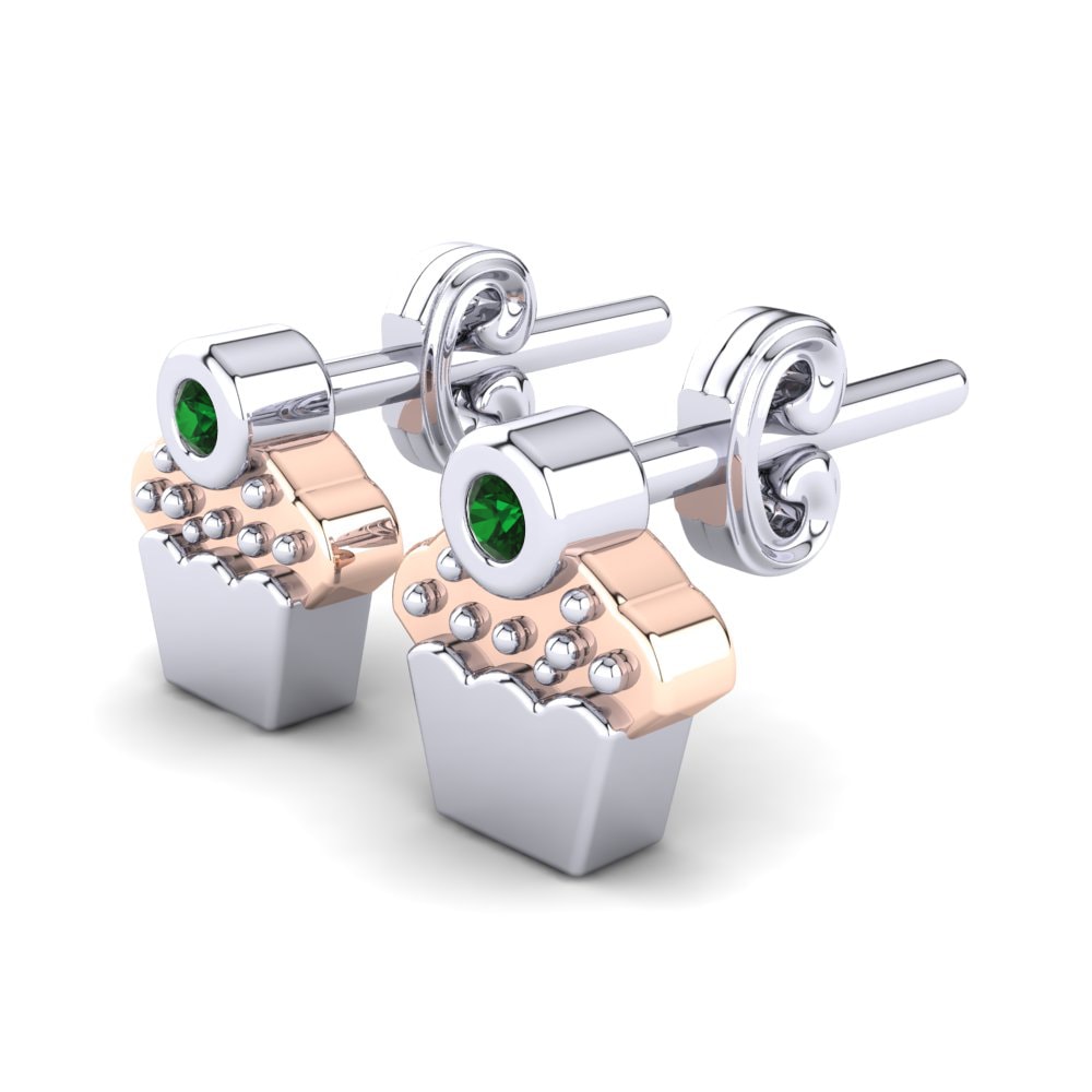 14k White & Rose Gold Green Zirconia Kid's Earring Bambi