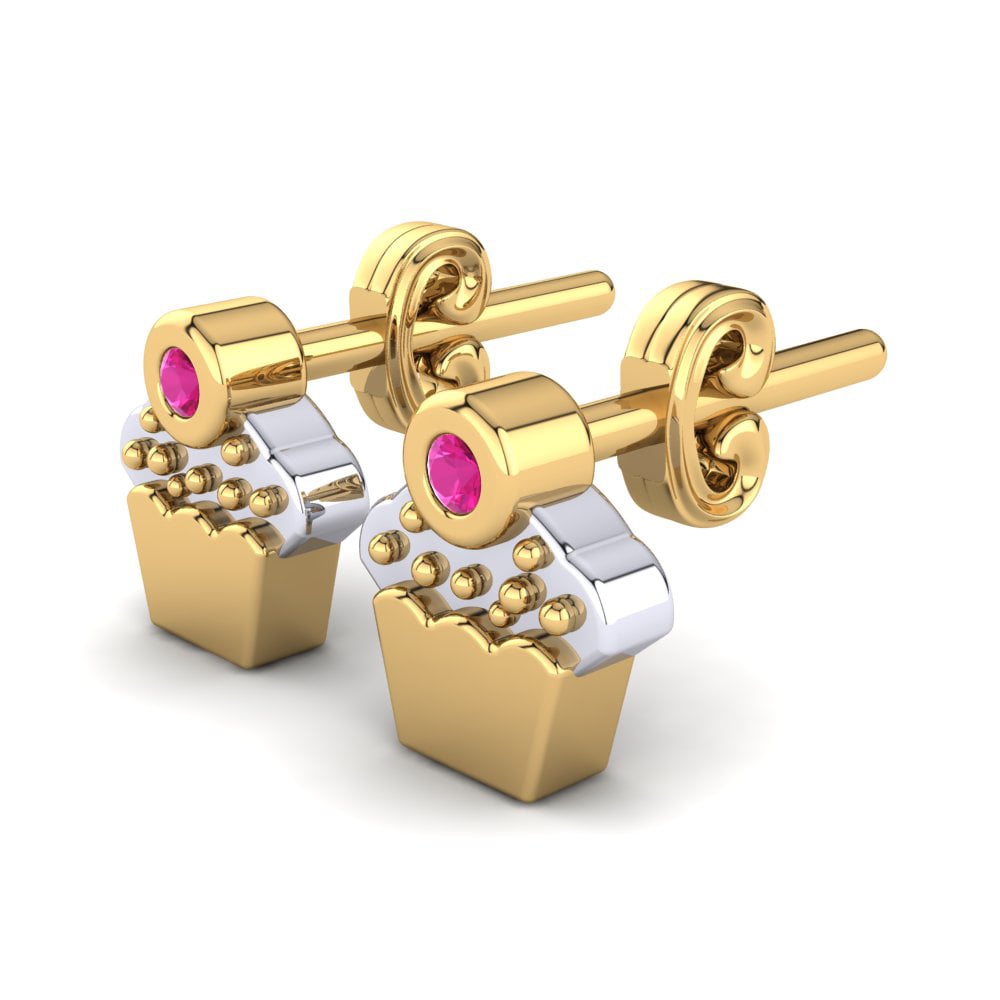 14k Oro Amarillo & Blanco Turmalina rosa Pendiente para Niño Bambi