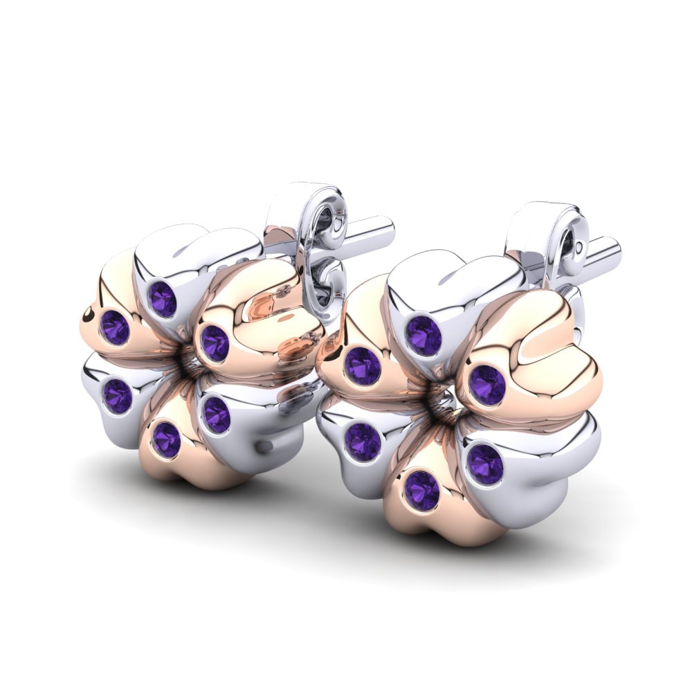 14k White & Rose Gold Amethyst Kid's Earring Baloo
