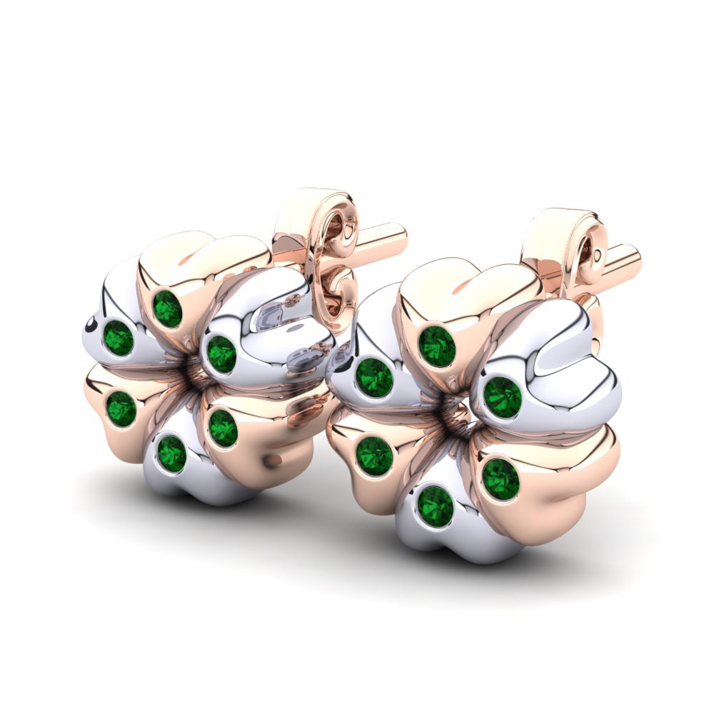 14k Rose & White Gold Green Zirconia Kid's Earring Baloo