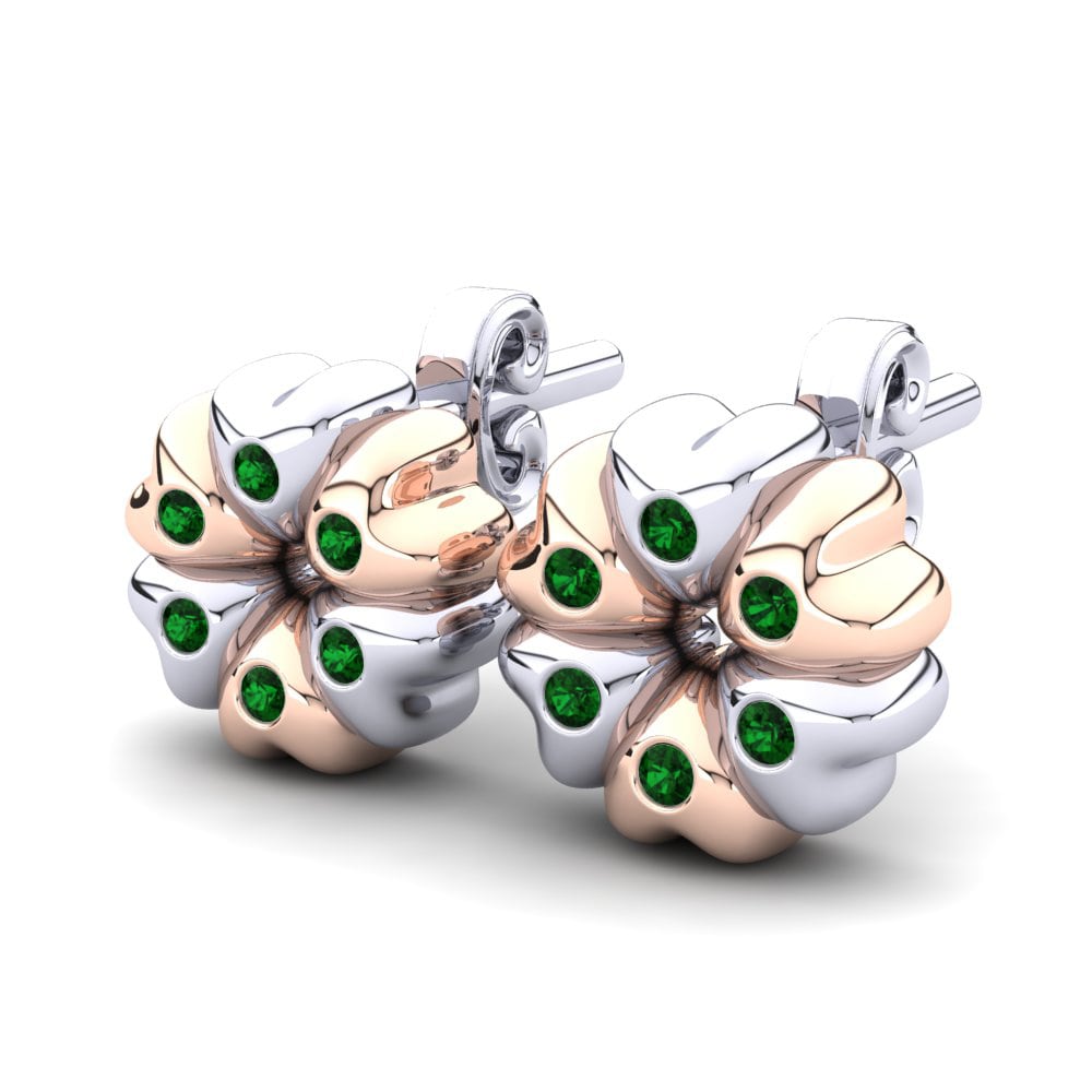 14k White & Rose Gold Green Zirconia Kid's Earring Baloo