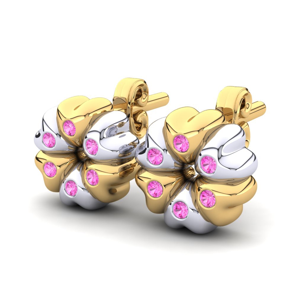 14k Oro Amarillo & Blanco Turmalina rosa Pendiente para Niño Baloo