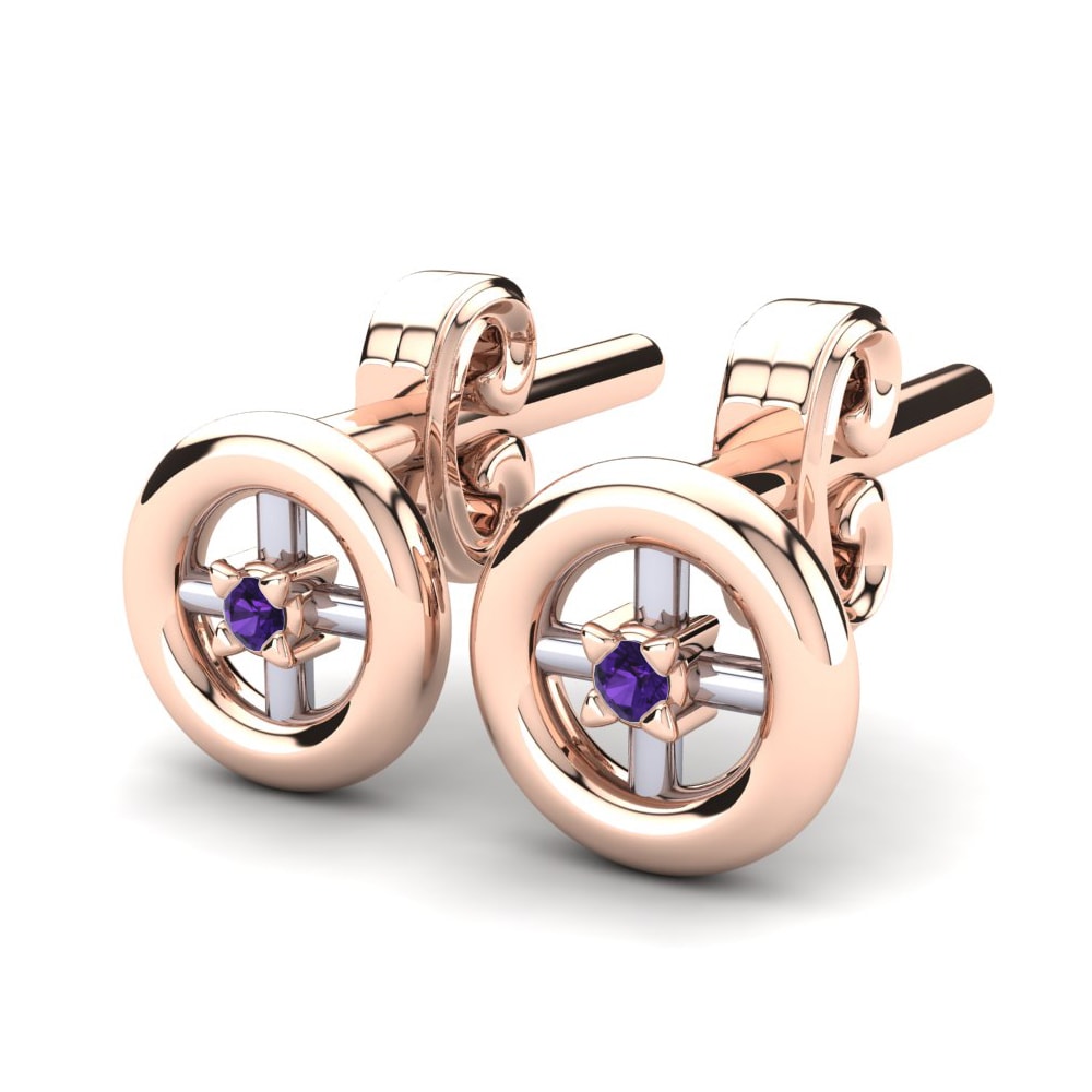 14k Rose & White Gold Amethyst Kid's Earring Bagel