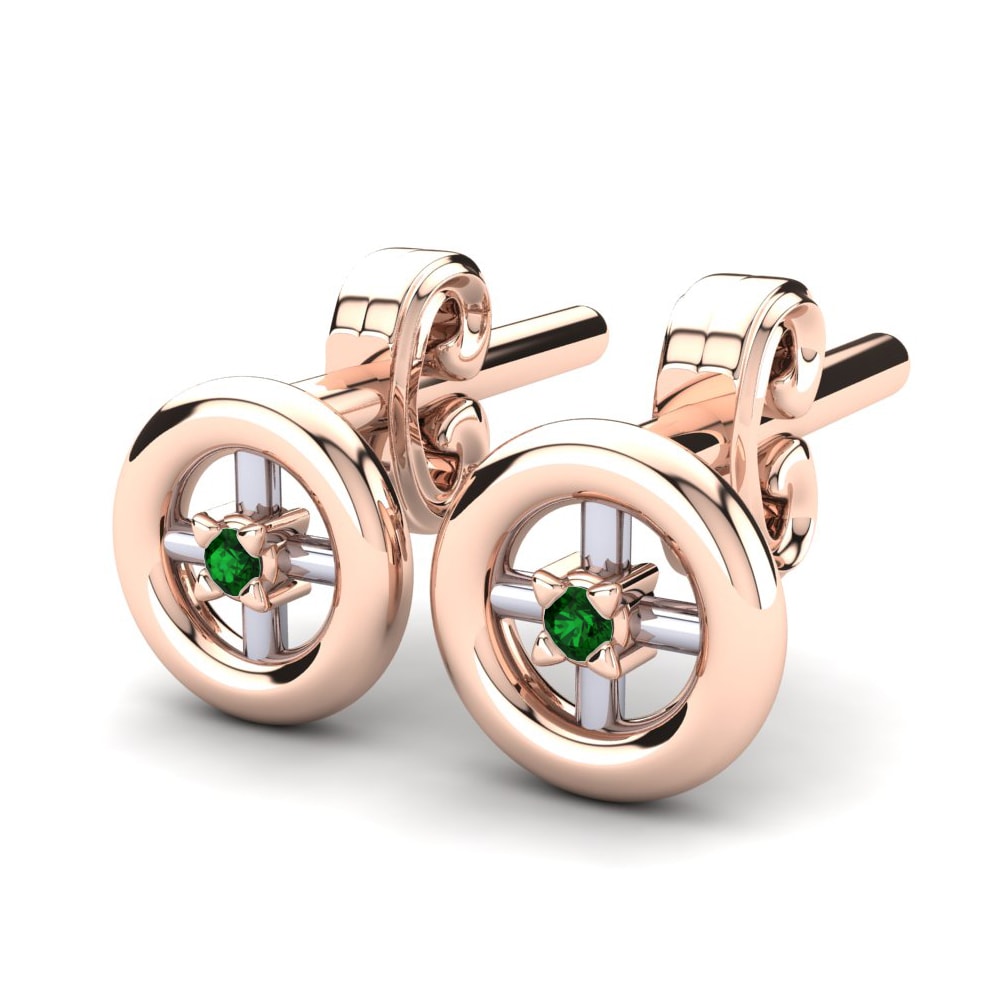 14k Rose & White Gold Green Zirconia Kid's Earring Bagel