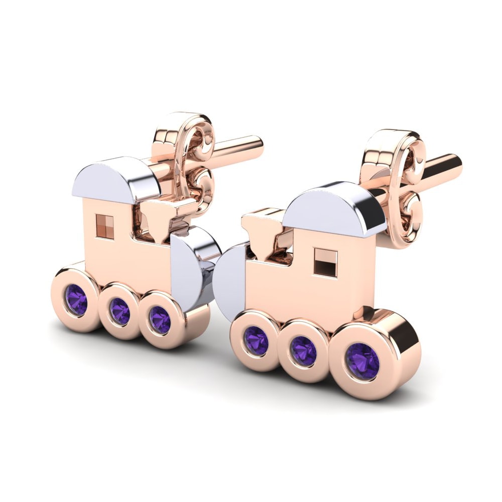 14k Rose & White Gold Amethyst Kid's Earring Amapola