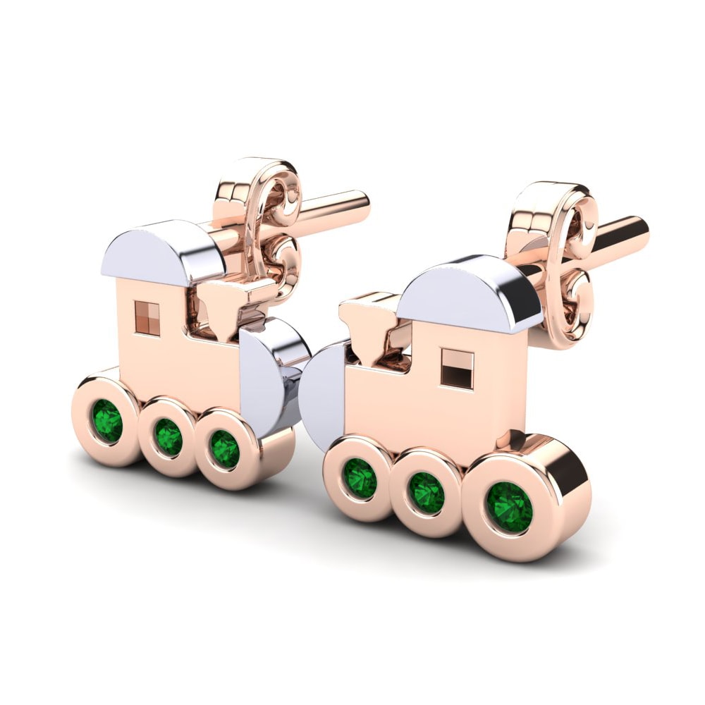 14k Rose & White Gold Green Zirconia Kid's Earring Amapola