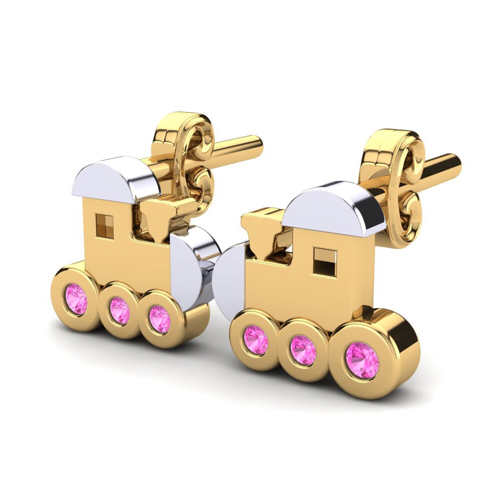 14k Oro Amarillo & Blanco Turmalina rosa Pendiente para Niño Amapola