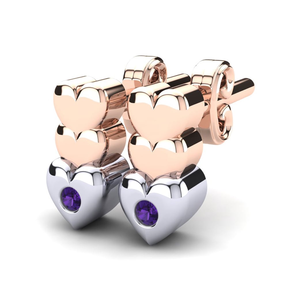 14k Rose & White Gold Amethyst Kid's Earring Amalures