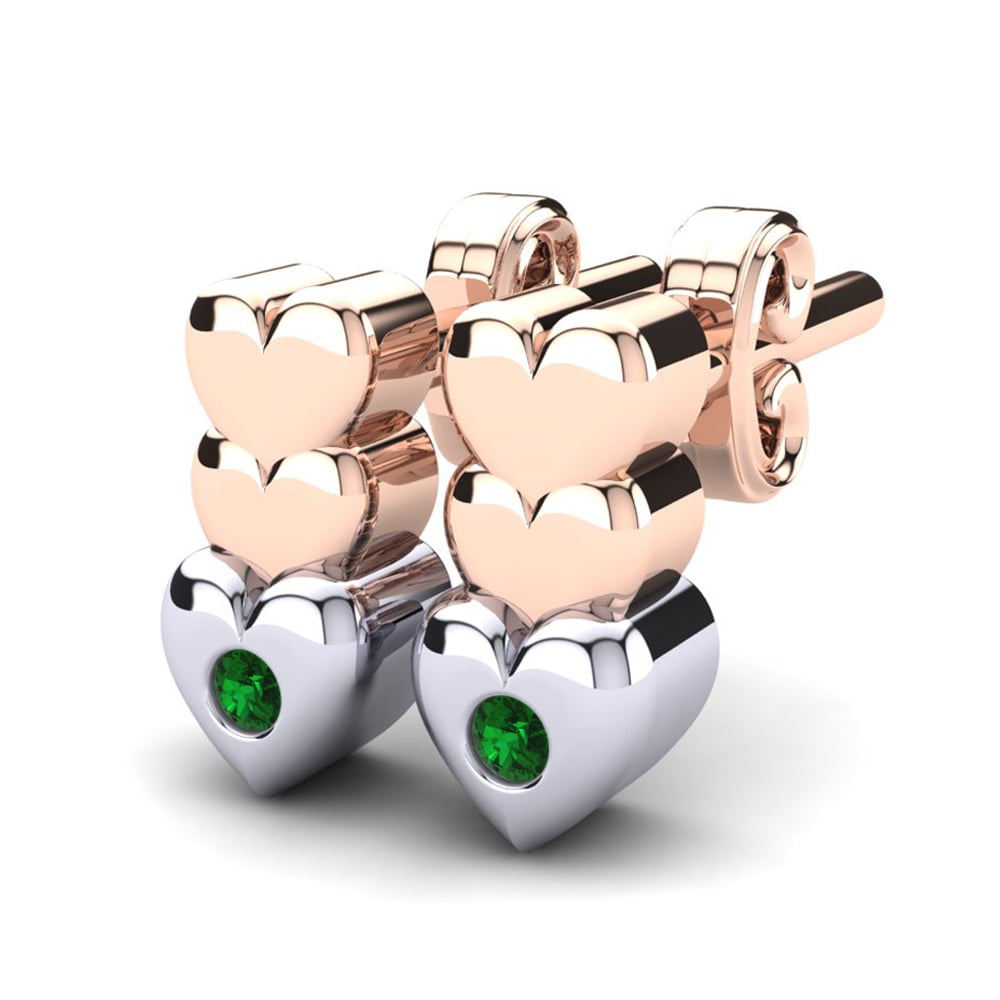 14k Rose & White Gold Green Zirconia Kid's Earring Amalures