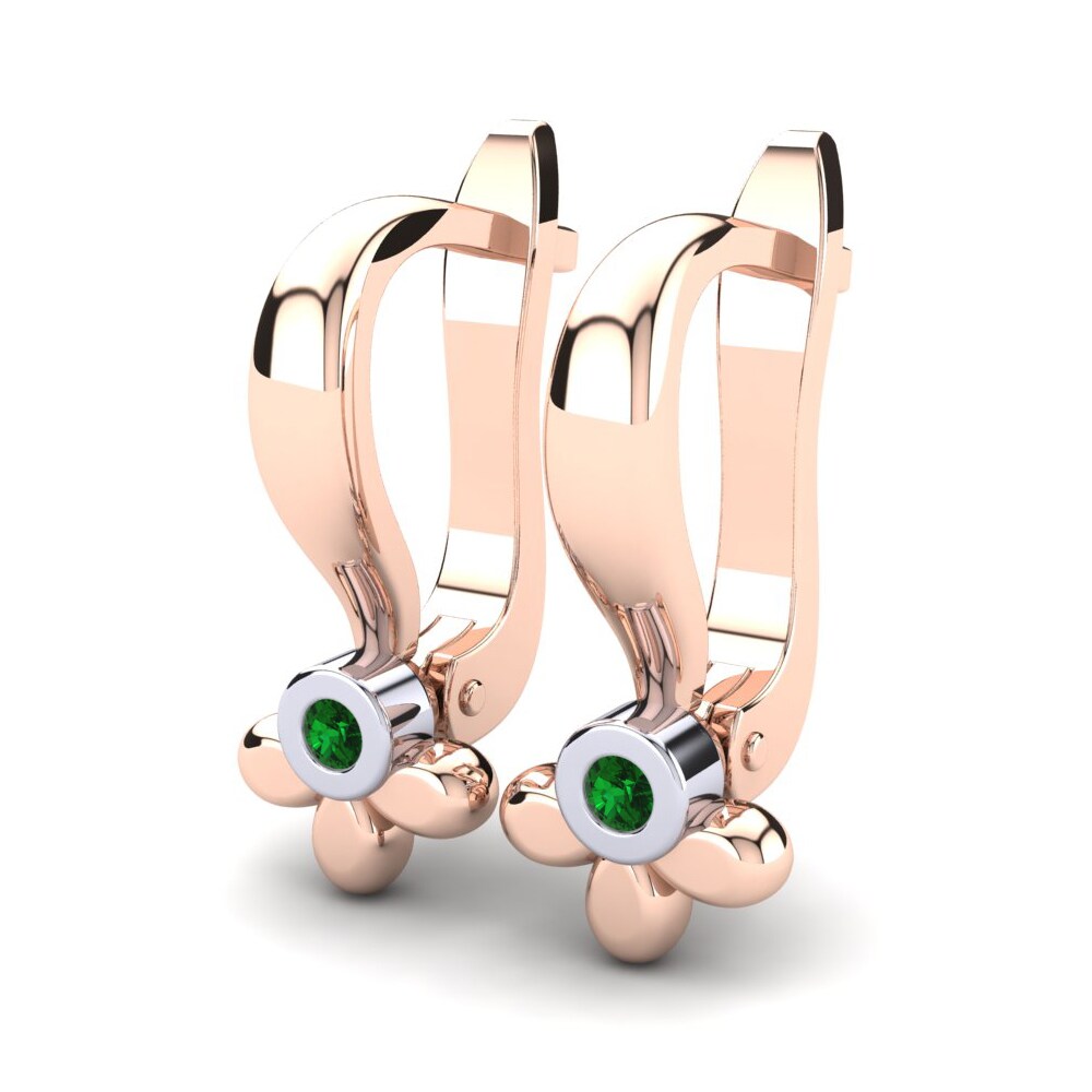 14k Rose & White Gold Green Zirconia Kid's Earring Aingeal