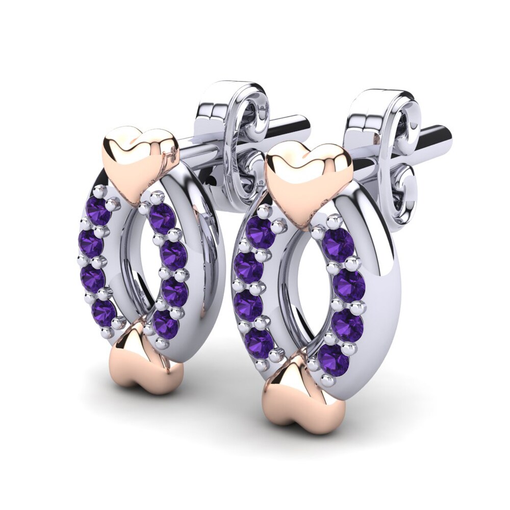 14k White & Rose Gold Amethyst Kid's Earring Agaperose
