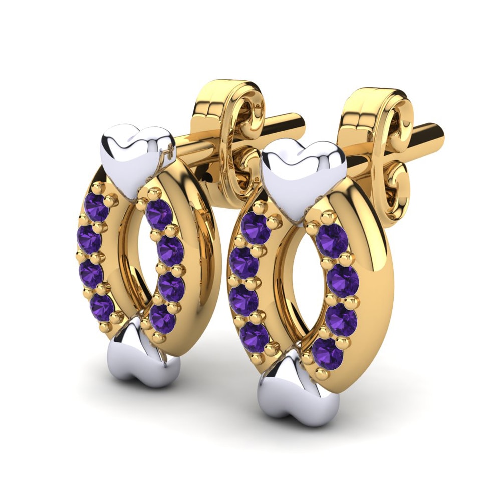14k Yellow & White Gold Amethyst Kid's Earring Agaperose
